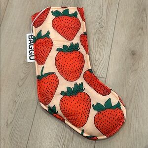 BAGGU Strawberry Patterned Holiday Stocking